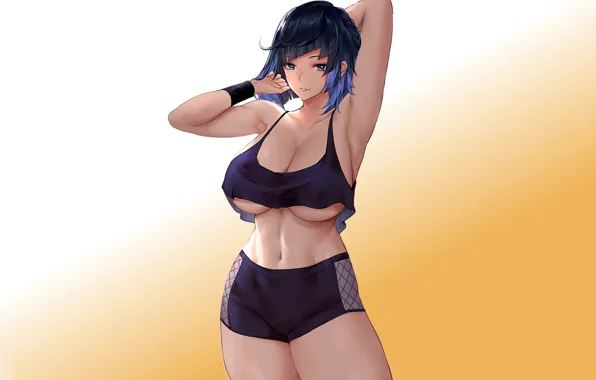 Girl, sexy, anime, pretty, babe, workout, sweat, tights