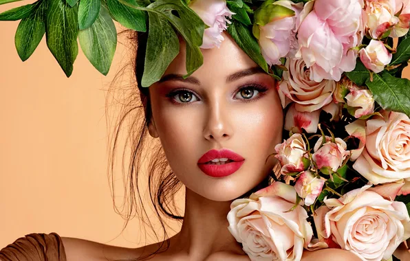 Девушка, цветы, лицо, модель, Girl, sexy, венок, красивая девушка