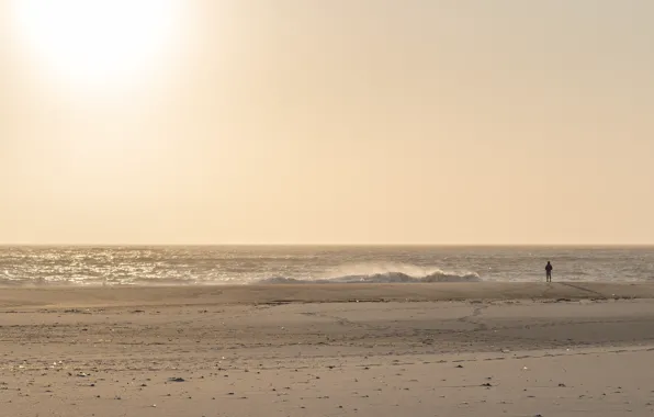 Waves, summer, beach, sea, ocean, seascape, man, loneliness