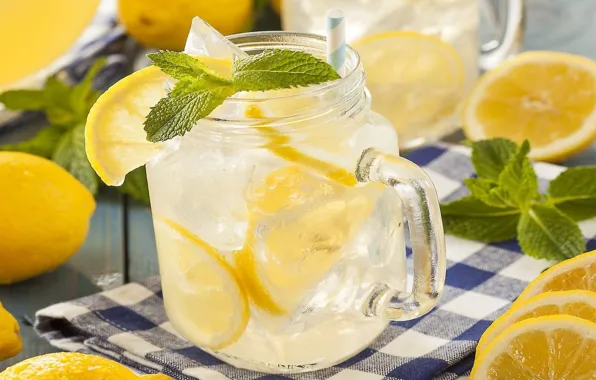 Картинка лед, напиток, мята, лимоны, лимонад