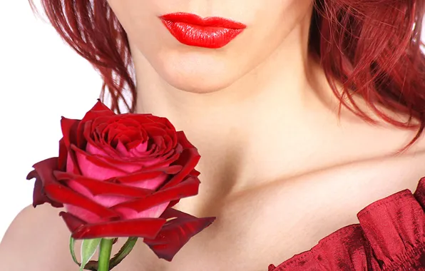 Картинка цветок, лицо, роза, помада, губы