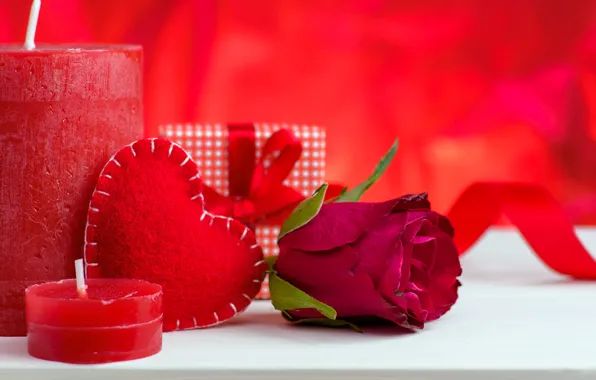 Любовь, подарок, розы, свечи, красные, red, love, heart