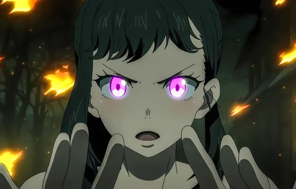 Взгляд, девушка, аниме, anime, высокое качество, темные волосы, Пламенная бригада пожарных, Fire Force
