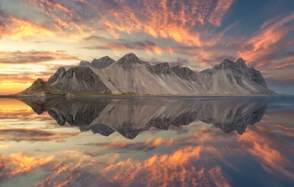 Sky, sea, glow, clouds, island, beauty, reflection, Iceland