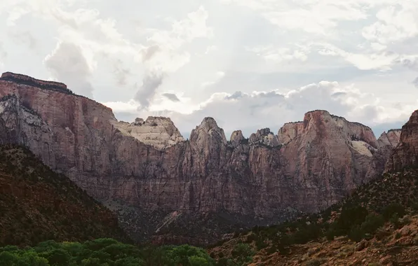 Картинка солнце, облака, горы, Юта, Национальный парк Зайон, Соединенные Штаты