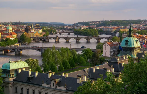 Картинка река, Прага, Чехия, мосты