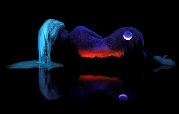 Space, Landscape, minimalism, girls, art, landscapes, artwork, paysage