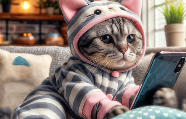 Кошка, кот, взгляд, поза, стилизация, ИИ-арт, нейросеть