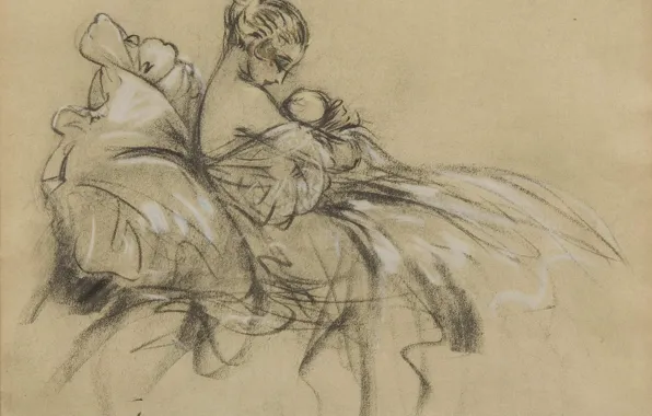 Louis Icart, литография, Молодая мать с ребенком