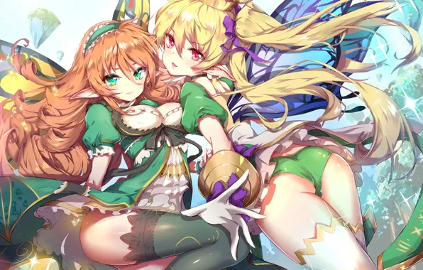 Kawaii, ass, green eyes, long hair, boobs, breast, anime, fairy