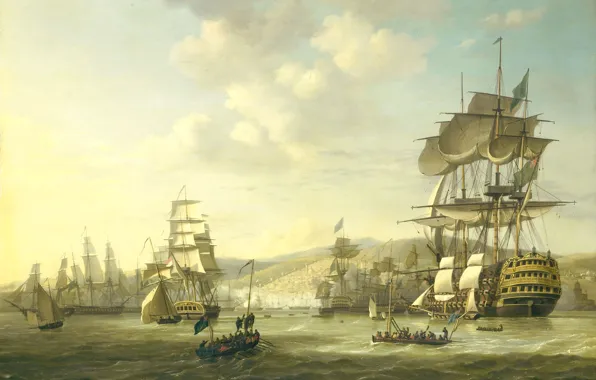 Картинка картина, морской пейзаж, Nicolaas Baur, Англо-Голландский Флот в Бухте Алжира