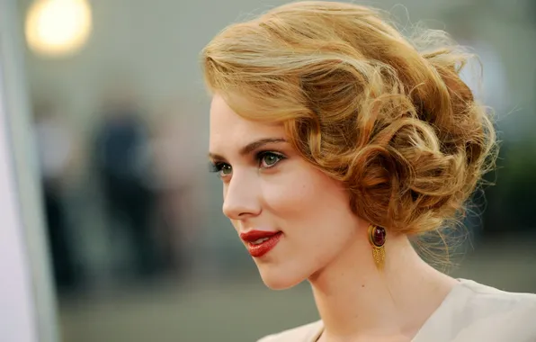Портрет, макияж, актриса, Scarlett Johansson, прическа, Скарлетт Йоханссон, красотка, боке