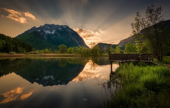 Картинка закат, горы, природа, озеро, отражение