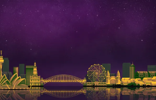 Картинка Небо, Минимализм, Ночь, Город, Сидней, Art, Digital, Sydney