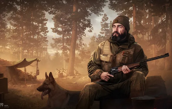 Собака, Лес, Ружье, Арт, Охотник, Егерь, Escape from Tarkov, R.2028