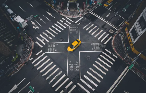 Машина, разметка, улица, перекресток, такси, Тайбэй
