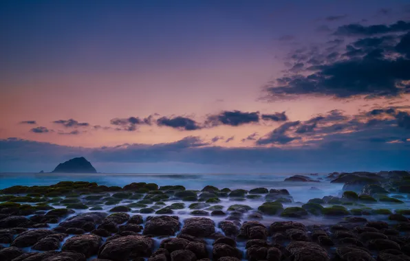 Картинка скала, камни, океан, рассвет, Taiwan