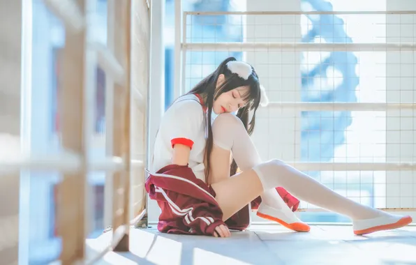 Beautiful, Asian, Model, Woman, Jacket, Pretty, Sitting, Closed Eyes