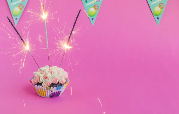 День рождения, праздник, флажки, крем, выпечка, flags, cupcake, кекс
