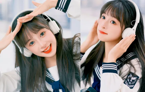 Beautiful, Asian, Model, Smile, Headphone, Woman, Cute, Pretty