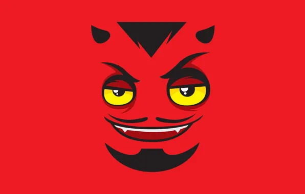 Картинка demon, red, devil, face, yellow eyes