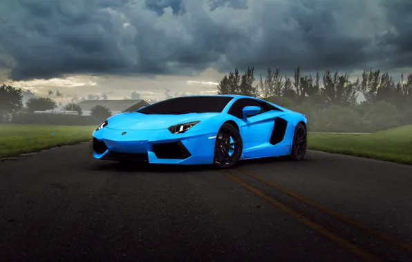 Тучи, Lamborghini, supercar, blue, Aventador, hq wallpaper