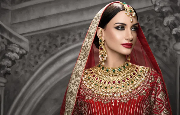 Girl, model, beauty, indian, jewelery, traditional dress