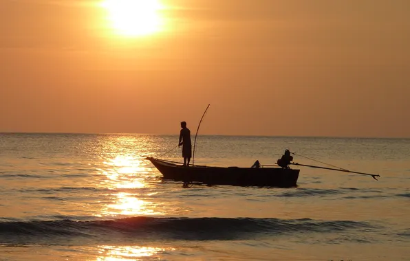Картинка море, пейзаж, закат, берег