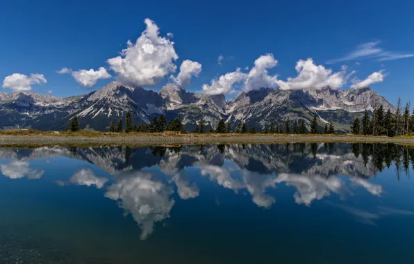 Картинка облака, горы, озеро, отражение, Австрия, Альпы, Austria, Alps