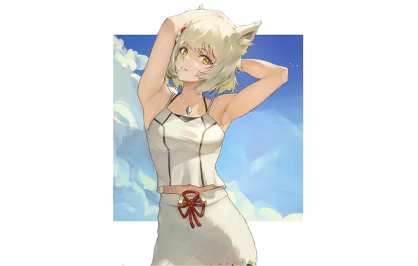 Kawaii, girl, white, sexy, sky, blue, anime, babe