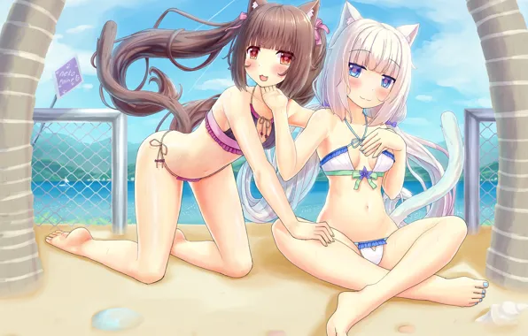 Girl, sexy, cleavage, river, long hair, brown hair, boobs, anime