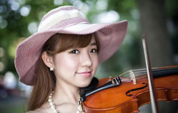 Картинка девушка, музыка, скрипка, азиатка