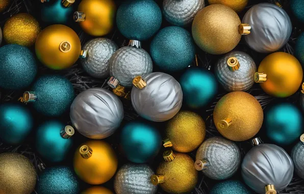 Фон, шары, Новый Год, Рождество, silver, golden, new year, happy