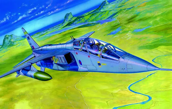 Картинка war, art, airplane, painting, aviation, jet, Jaguar T.2