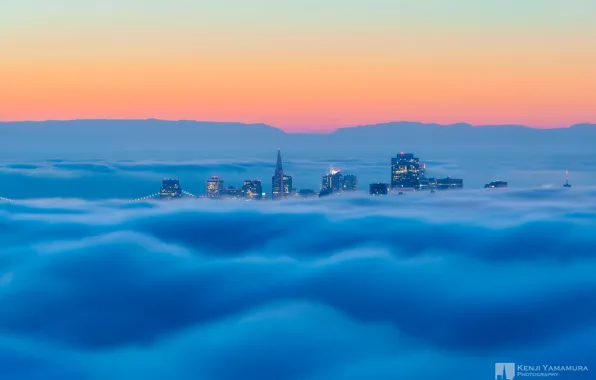 Небо, город, туман, даль, Сан-Франциско, photographer, Kenji Yamamura