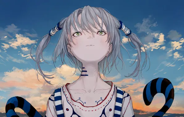Взгляд, лицо, Девушка, Хвостики, yuu-rin