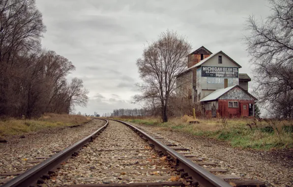 Railway, countryside, cloudy, railroad, Michigan Bean Co.