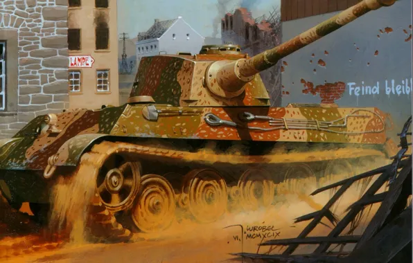 Картинка рисунок, вторая мировая, немцы, тяжелый танк, Wrobel, королевский тигр, Tiger II, Sd. Kfz. 182