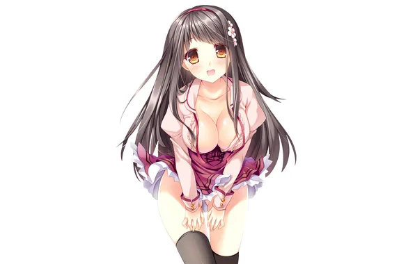 Girl, sexy, cleavage, thighhighs, long hair, boobs, anime, beautiful