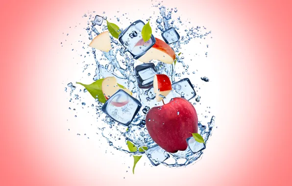 Картинка лед, вода, капли, фон, Apple, яблоко, ice, water