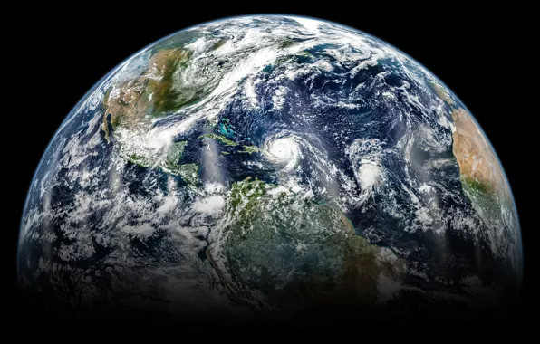 Картинка космос, планета, Земля, ураган, континенты