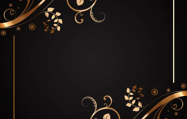Картинка цветы, узор, текстура, gold, black, Floral