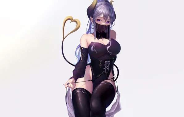 Girl, sexy, lingerie, pantsu, cleavage, panties, thighhighs, horns