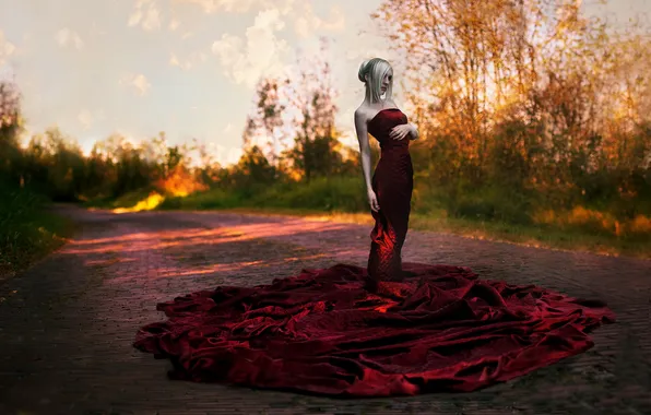 Дорога, девушка, фон