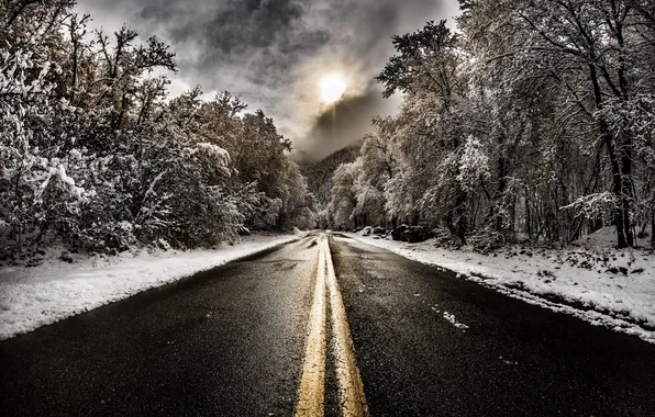 Картинка зима, дорога, пейзаж