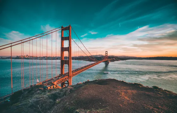 USA, United States, California, America, Sausalito, United States of America, The Golden Gate Bridge, Battery …