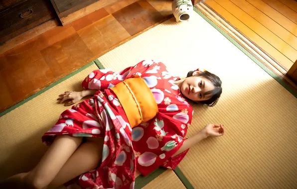 Beautiful, Asian, Model, Smile, Woman, Cute, Lying Down, Laying