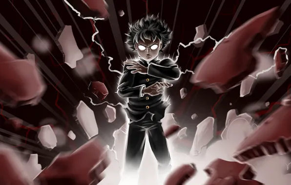 Обломки, сила, молнии, Mob Psycho 100, Кагеяма Шигео, Моб Психо 100