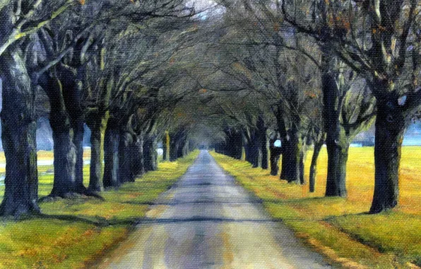 Картинка дорога, деревья, картина