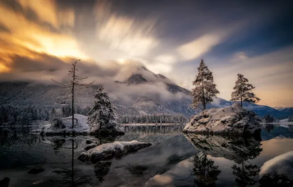 Картинка зима, небо, пейзаж, горы, природа, озеро, красота